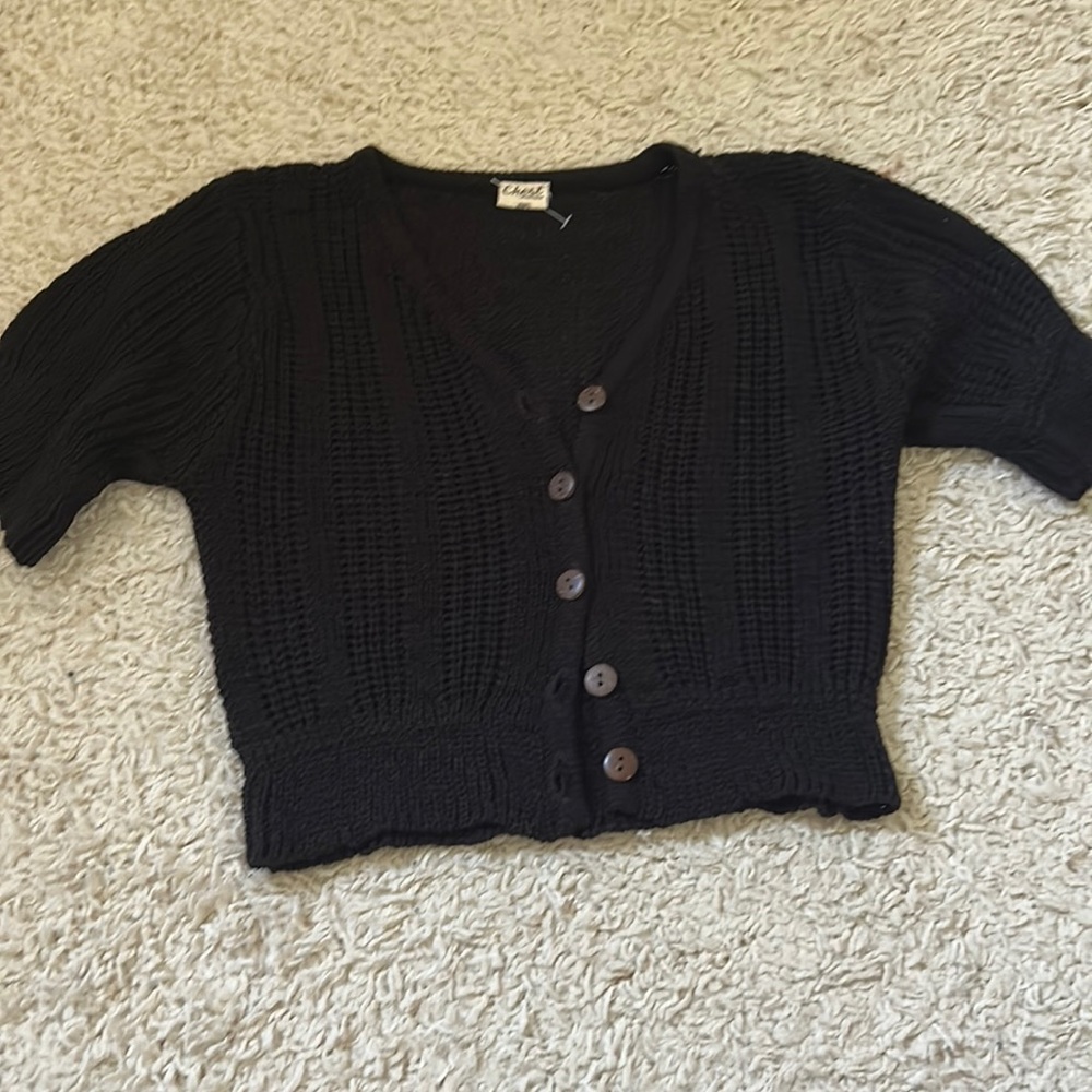 Black cropped button up